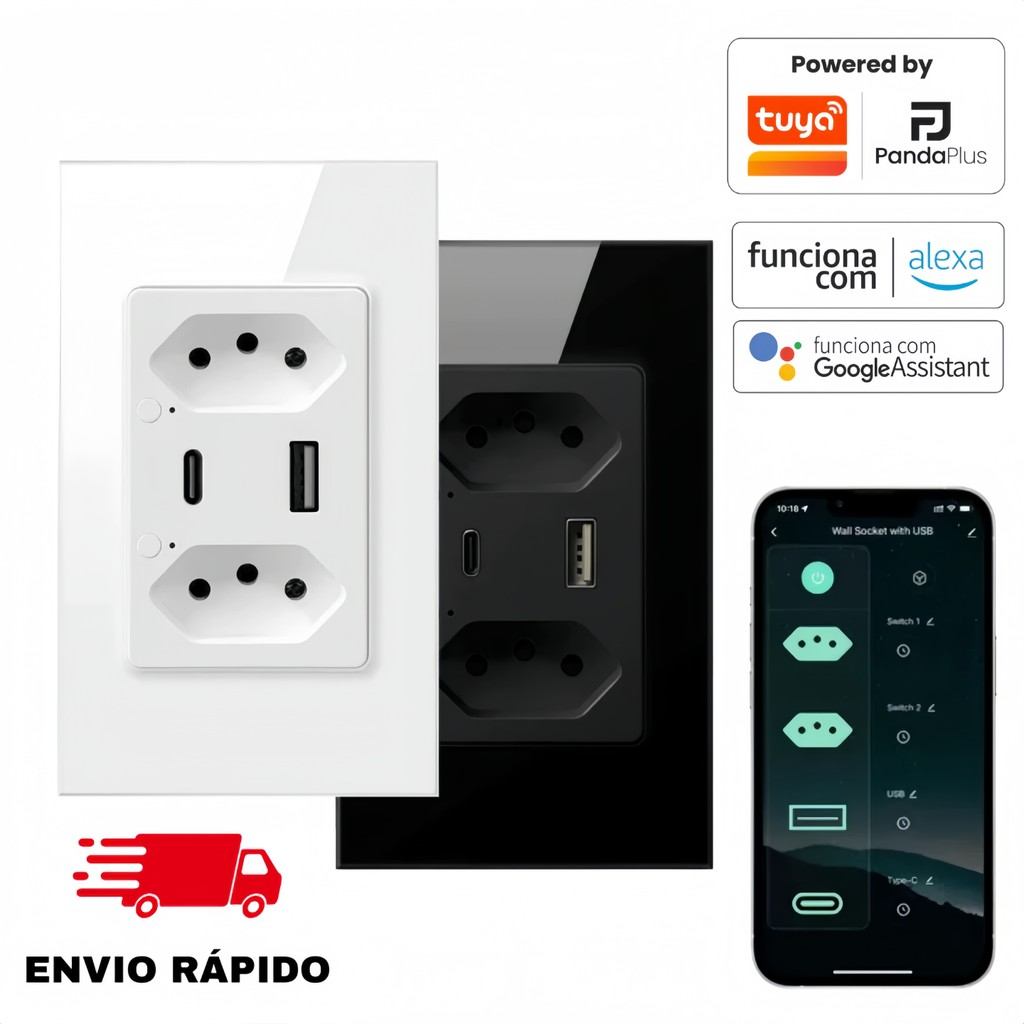 Tomada Inteligente WiFi – Compatível com Alexa e Google Assistente – Controle Remoto via App – Função Timer