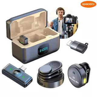 Microfone Lapela Sem Fio Duplo Magnético Para Android/Iphone Wireless Profissional Redondo -Spacexx