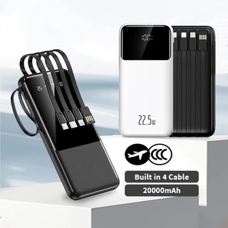 Carregador Power Bank 20000mah Portátil Display Digital 22.5W Carregamento Super Rápido Com 4 Cabos