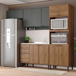 Armário de Cozinha Completa Miami Edge Carraro Freijó com Cinza Titânio em Oferta na Shopee