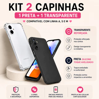Kit 2 Capinhas para Samsung Galaxy A S M – 1 Preta Silicone Aveludado + 1 Transparente Anti Impacto Reforçada