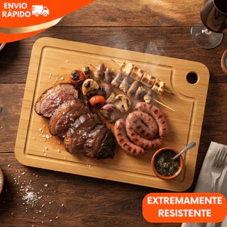 Conjunto Tábua de Corte Gourmet Bambu Robusto Elegante Cozinha Churrasco Pães Utensílios Qualidade Excelentes