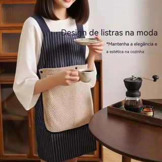 Avental de Cozinha Listrado com Bolso Grande - Resistente à Água e Óleo, Ideal para Cozinha, Bar JJ