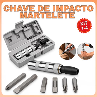 Kit Chave de Impacto Manual Fenda Bits e Soquete 1/2 6 Peças Com Maleta