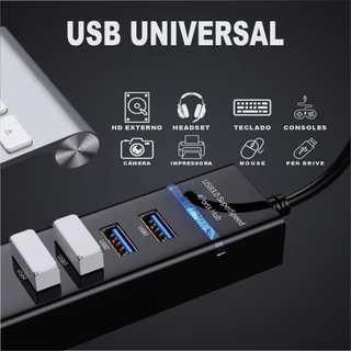 HUB USB 3.0 Alta Velocidade 4 Portas Preto Led Indicador 5.0Gbps Super Speed Extensor USB Para PC Notebook