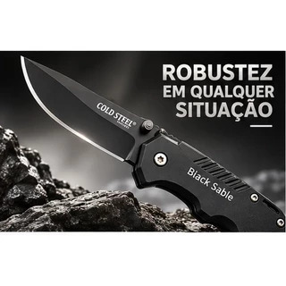 Canivete Tático Dobrável Preto Aço Inox Camping Pesca Caça 15,5Cm