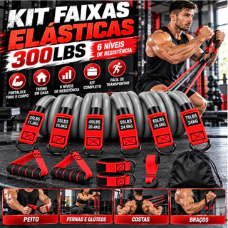 Envio Rápido Kit Elásticos Extensores 300LBS 6 Níveis para Academia em Casa Treino Funcional com Alças e Tornozeleiras