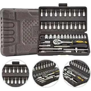 Jogo de Soquete 1/4" Cromo Vanádio com 46 Peças – Titanium Platina em Oferta na Shopee