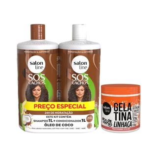 Kit Shampoo e Condicionador Litrão Sos Cachos + Gelatinha Linhaça #todecacho Salon Line em Oferta na Shopee