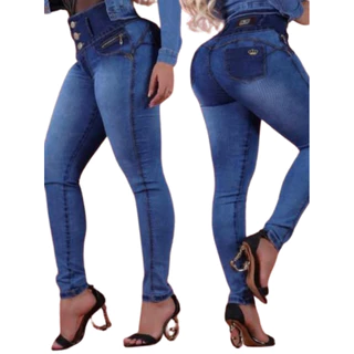 Calça Jeans Feminina Skinny Cintura Alta Modeladora Botões Frontal Ajuste Perfeito 38 ao 48 Moderna com Lycra