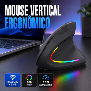 Mouse Vertical Ergonômico Sem Fio Recarregável USB Bluetooth Silencioso Ortopédico Mão Direita PC Gamer SMART