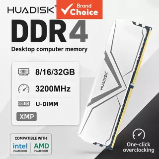 HUADISK DDR4 8GB 16GB 32GB 3200MHz XMP 2.0 Memória RAM com dissipador branco UDIMM 288 pinos compatível com desktops