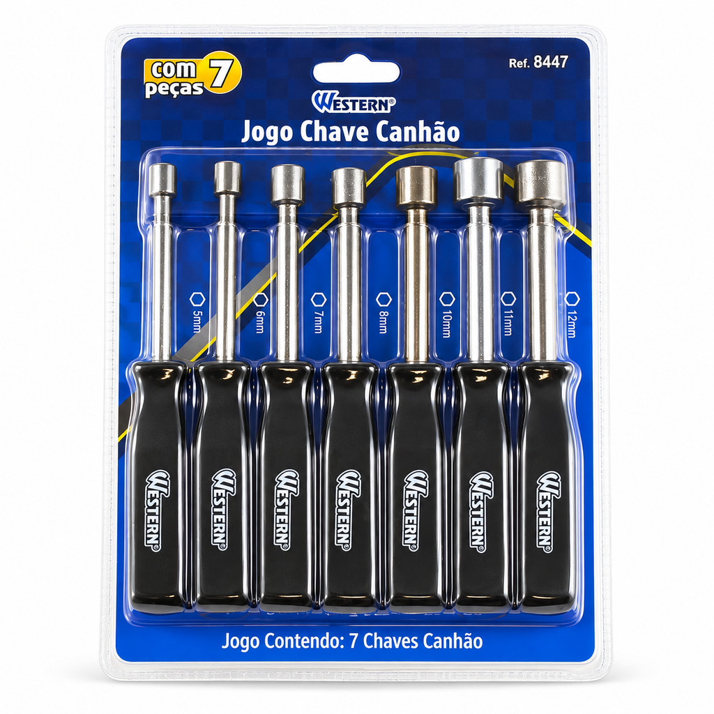 Jogo De Chave Canhão Profissional Vazado Aço Soquete 7 Peças 5 a 12mm
