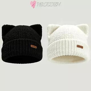 Gorro Com Orelha De Gato NEOLDEN, Chapéu Macio E Quente De Malha De Inverno, Boné Canelada À Prova De Vento De Cor Sól
