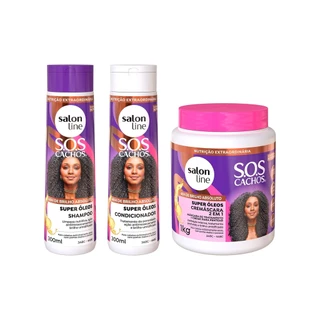 Kit SOS Cachos Super Óleos com Shampoo + Condicionador eCremáscara de Cachos Salon Line em Oferta na Shopee