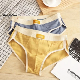 Novas Cuecas Masculinas de Algodão em Cores Sólidas – Roupa Íntima Triangular Respirável, Shorts Casuais Modernos para H