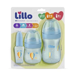 Kit de Mamadeira Lillo Evolution Primeiros Passos 3 Peças Azul em Oferta na Shopee