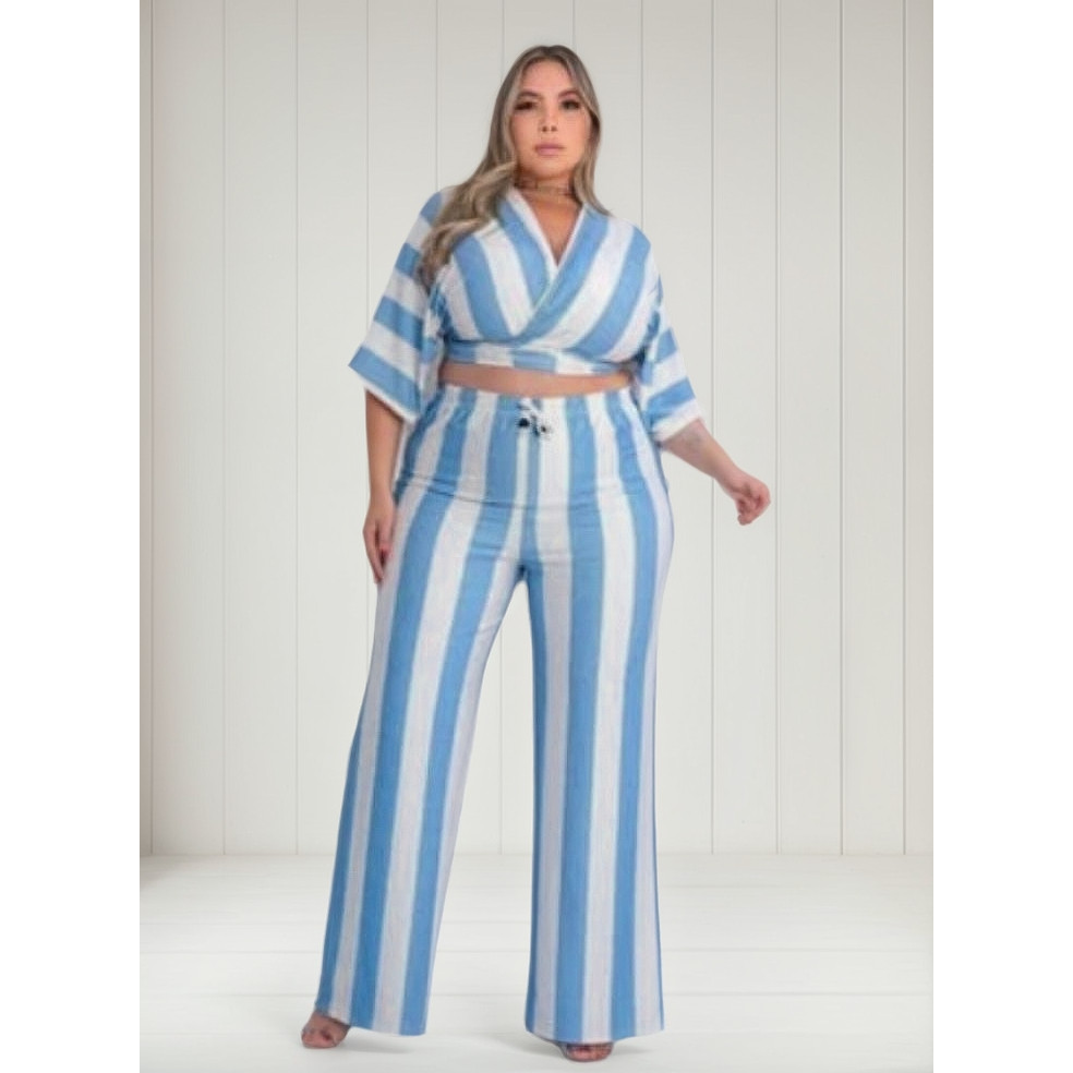 Conjunto Feminino Calça Pantalona Plus Size e Cropped