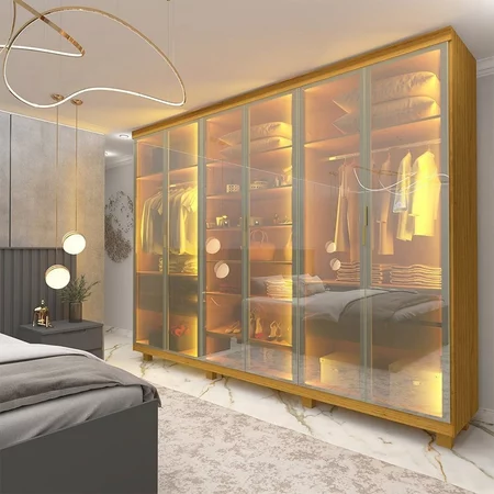 Guarda-roupa Casal 6 Portas Reflecta com Pés e Led Imperatriz 100% MDF Naturale