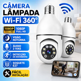 Câmeras segurança wi-fi ip sem fio encaixe lampada aplicativo full HD visão noturna