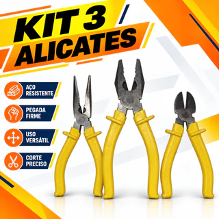 Kit 3 Alicates Universal Bico Meia Cana Corte Diagonal Jogo Ferramentas Para Casa Oficina Geral
