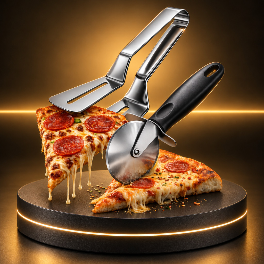 Kit Carretilha Cortador Pizza Massa + Espátula Dupla Inox Profissional