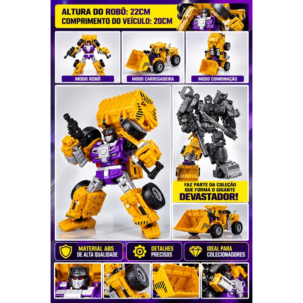 Figura de Ação Robô scrapper Transformável 20cm Escavadeira davastador edição especial laranjaparte 1 - Devastator