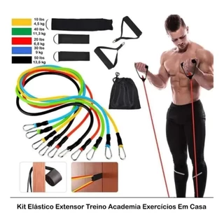 Kit 11 Elastico Extensor Treino Funcional Academia Em Casa Ginastica