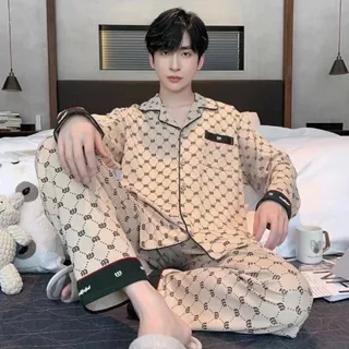 Pijamas masculinos primavera outono Cardigan de manga comprida juventude inverno Plus Size 2025 novo estilo pode usar fo em Oferta na Shopee