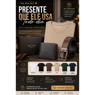 KIT 3 EM 1 DIA DOS PAIS CAMISETA CARTEIRA E CINTO