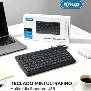 Teclado Mini Slim USB 2.0 Multimídia Ergonômico Design Compacto com 10 Teclas de Atalho Digitação Confortável Notebook