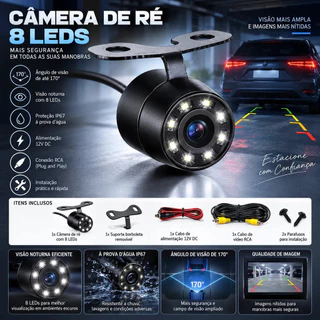 Câmera De Ré Automotiva 8 Leds Visão Noturna 12v 170°