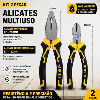 Kit 2 Alicates,Alicates Universal,Alicates Corte Diagonal,Ferramenta Manual Uso Doméstico e Profissional Aço Carbono