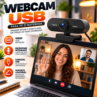 Webcam Full HD USB com Microfone - Plug and Play - Para Reuniões, Aulas e Home Office - Windows, Mac e Linux