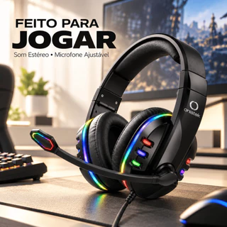 Headset Gamer RGB Onistek com Microfone P3 USB Fone de Ouvido para PC PS4