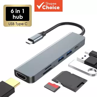 Estação de acoplamento Type-C Hub 6 em 1 com leitor de cartões SD/TF compatível com HDMI 4K e adaptador de carregamento