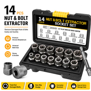 Kit Extrator Parafuso Quebrado 14 Peças Parafusos Porcas Danificados Enferrujados Ferramenta Manual Acessório