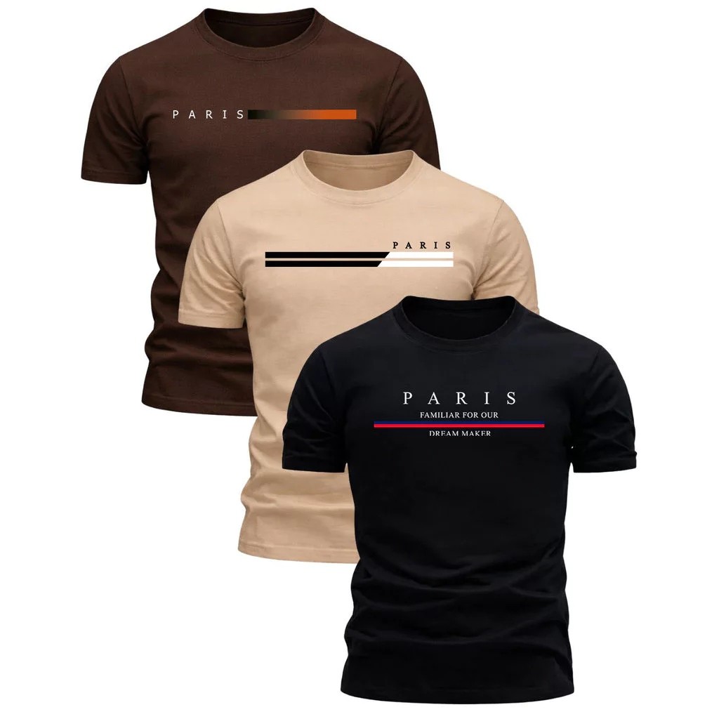 Kit 3 Camisetas Estampa Paris Minimalista Masculina 100% Algodão Fio 30.1 Slim Varias Cores Oferta
