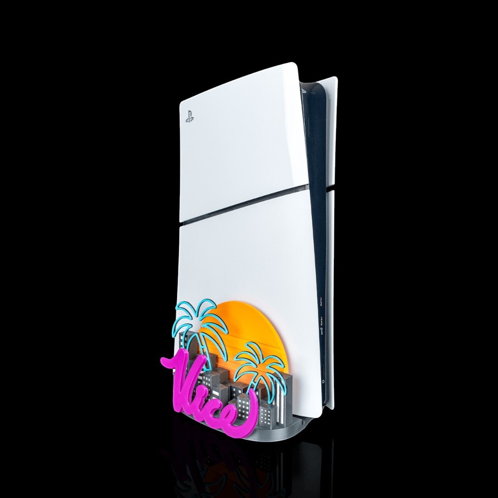 Suporte Vertical PS5 (Slim e Fat) Tema Vice City Neon – Inspirado em GTA V e GTA VI — imagem 2