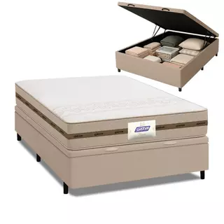 Cama Box Baú Casal Colchão Molas Flora Bege 138x188x61cm em Oferta na Shopee