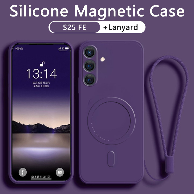 Capa Samsung S25 FE S25 Ultra S25 Edge S25 Plus Caixa Magnética De Silicone Com Suporte Para Carga Sem Fio Macia À Prova