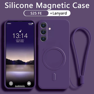 Capa Samsung S25 FE S25 Ultra S25 Edge S25 Plus Caixa Magnética De Silicone Com Suporte Para Carga Sem Fio Macia À Prova