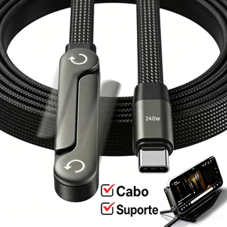 240W 1.5M Type C to C Para Cabo De Dados Carregamento Rápido 360 Suporte Dobrável De Mesa Iphone17 16 Samsung Moto