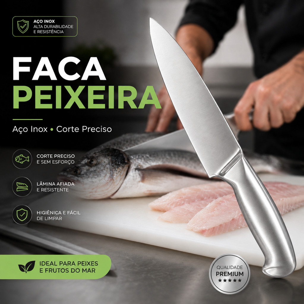 Faca Peixeira Grande Inox 6 Polegadas Profissional para Cortar Carne Peixe Churrasco Açougue