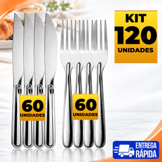 Kit Especial 120 Talheres Inox 60 Facas 60 Garfos para Almoço Jantar Casa Restaurante Buffet Eventos