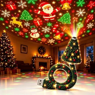 [GrandLarge] Luz De Projetor De Natal, Noturna Alimentada Por USB Com 6 Padrões De Férias, Lâmpada De Árvore Flexível