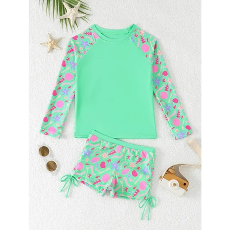 RWX Vest conjunto infantil feminino praia com proteção e estampa tropical