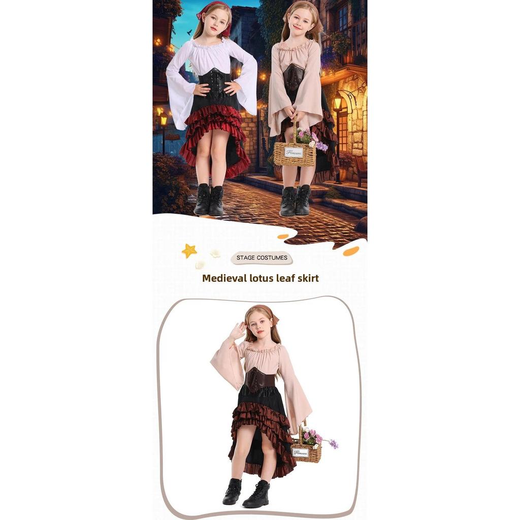 Halloween Crianças Meninas Medieval Pirata Cosplay Traje Capitão Caça ...