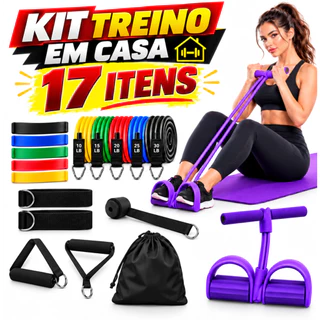 Kit 17 Itens Faixas Elásticas Fitness Extensor Musculação Treino em Casa Yoga Pilates Academia