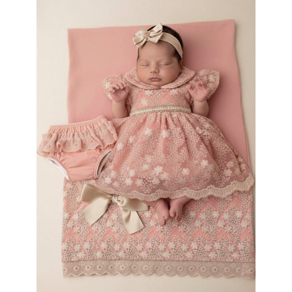 Saída de Maternidade Luxo Verão Com Vestido Rendado + Manta + Calcinha ...